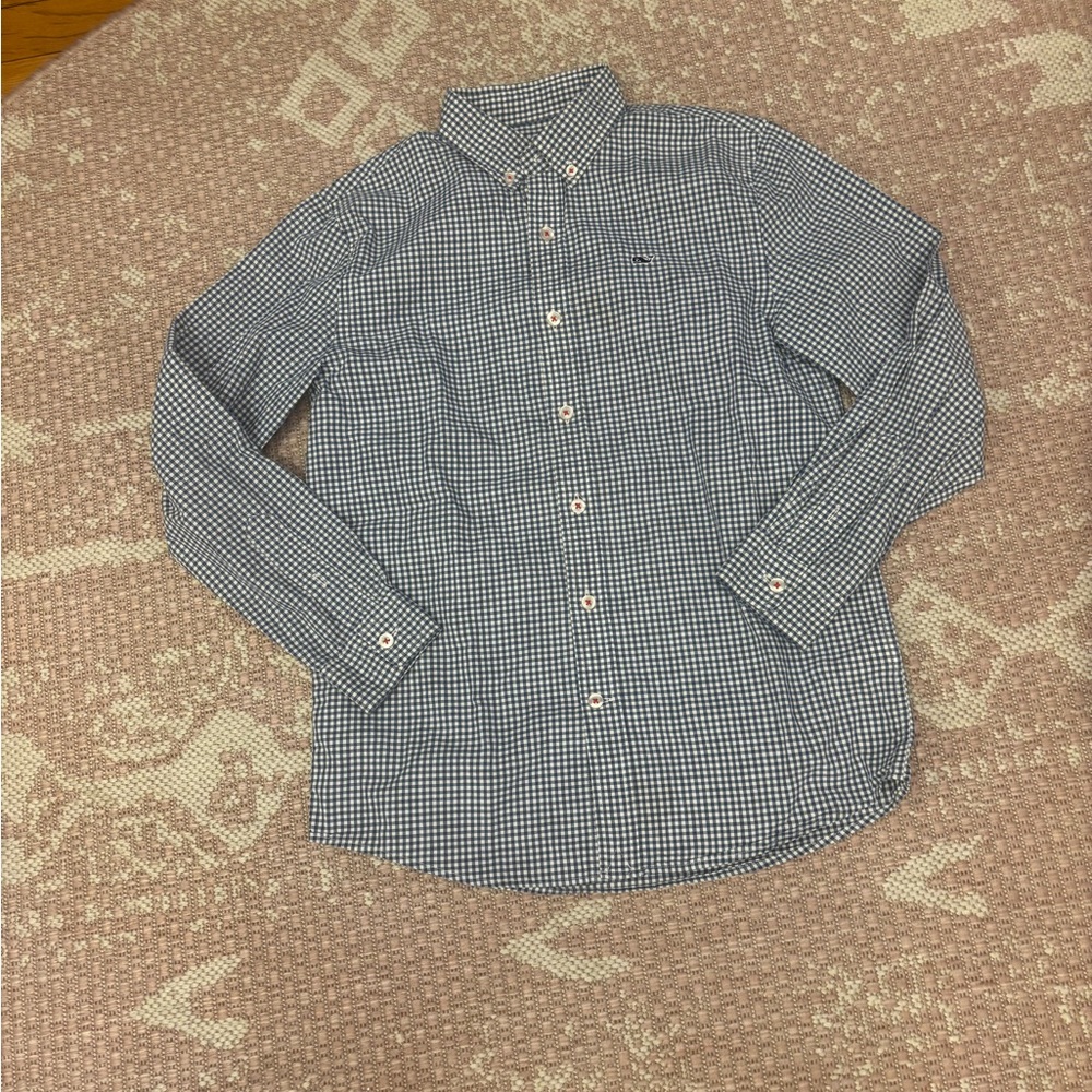 Vineyard Vines Navy and White Checkered Shirt boys Medium